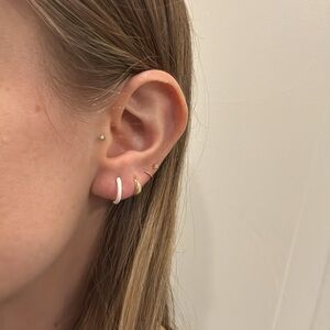 white and gold round hoops enamel hoop earrings